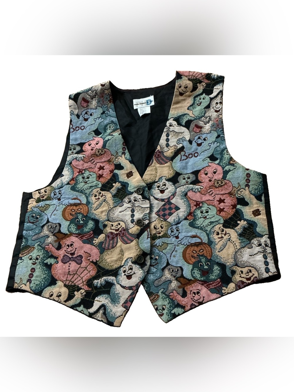 Vintage Paul Harris Design Halloween Ghost Tapestry Vest USA Medium - Picture 4 of 11